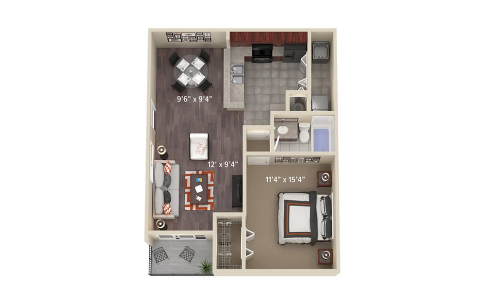 A1 Elm - 1 bedroom floorplan layout with 1 bath and 829 square feet.